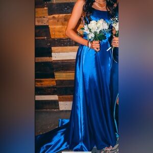 Royal blue satin prom dress